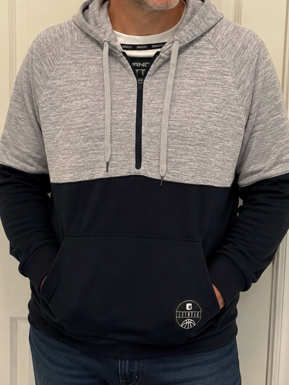 AND1 Men's Two-Tone Grey & Navy Half-Zip Hoodie